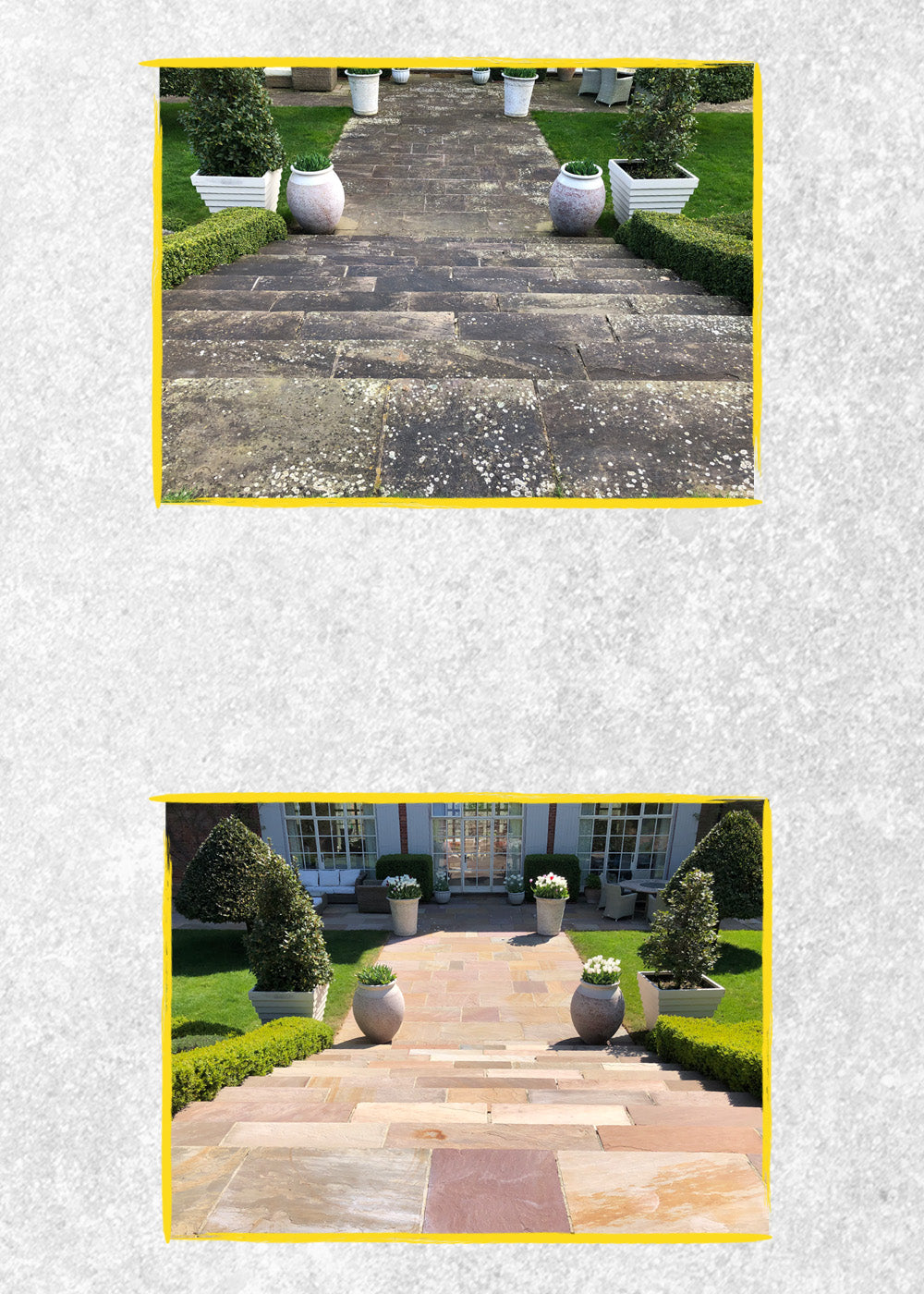 Indian sandstone steps cleaned with Patio Black Spot Remover